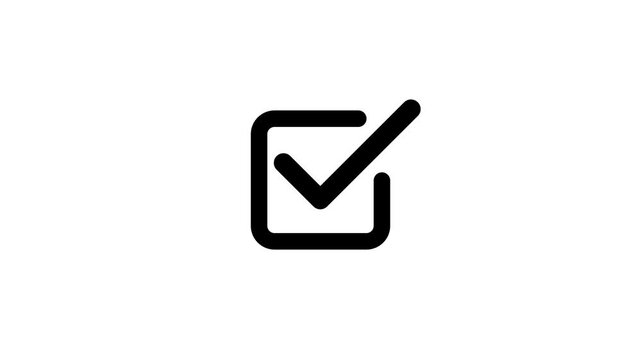 Black check mark inside rounded square checkbox icon on clean white background, representing task completion, approval, verification, confirmation, checklist, selection, and validation.