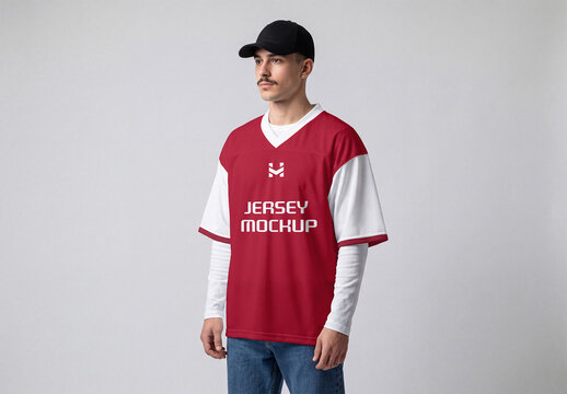 Team Jersey Mockup for Sports Club Branding on Man Model in Studio