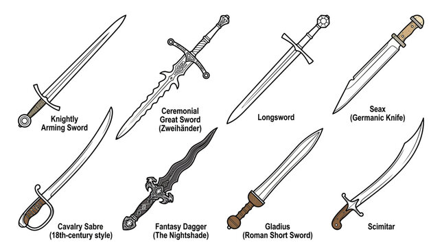 Collection of Historical and Fantasy Swords Isolated