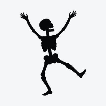 Happy dancing human skeleton silhouette for halloween celebration party graphic vector