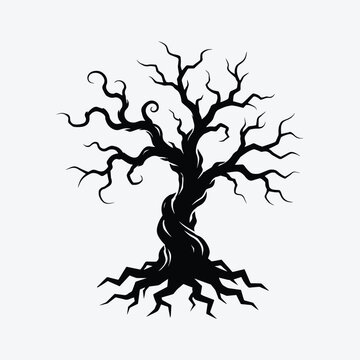 Spooky dead tree silhouette vector illustration for halloween scary night forest design