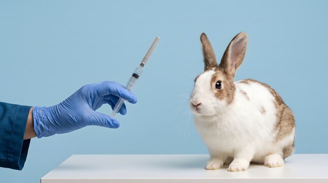 Veterinarian Administering Vaccination to a Domestic Rabbit in a Clinical Setting