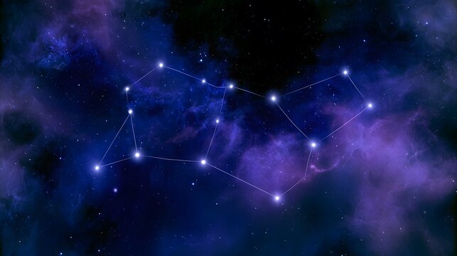 Ursa Minor constellation in blue and purple nebula space