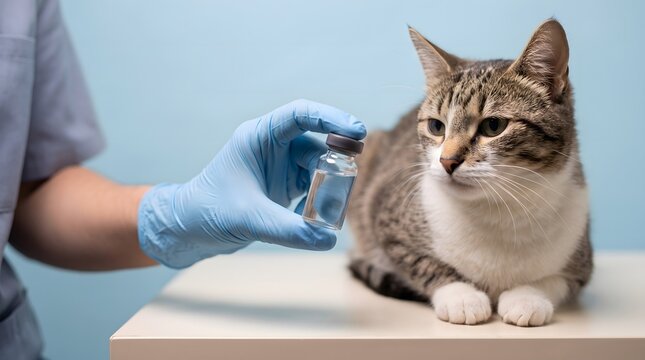 Veterinarian Preparing a Vaccine for a Domestic Cat in a Clinical Examination Room