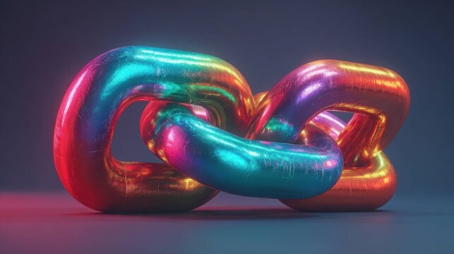 Interlocking Iridescent Metal Chain Links with Vibrant Colors, Metallic Sheen