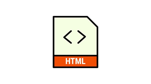 Colorful HTML file icon with code brackets and an orange label on a white background, ideal for web development, coding tutorials, and app design