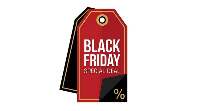 Red black friday label with typography on a white background