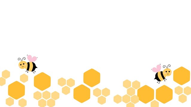 Cute Honeybees with Honeycomb Base on White Background