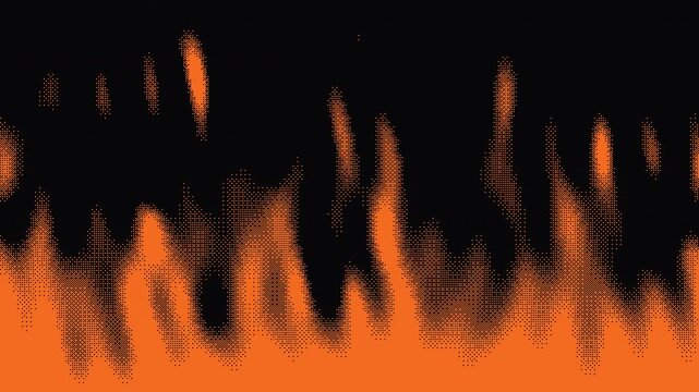Orange 1 bit dither fire flames on black background 4K seamless loop