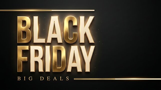 Golden black friday typography with big deals text on a dark background