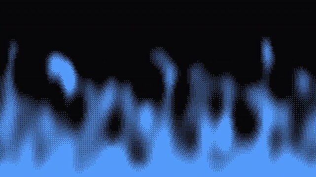 Blue 1 bit dither fire flames on black background 4K seamless loop