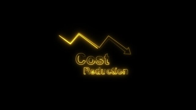 Cost reduction neon with downward trend arrow for business finance and economic growth analysis financial