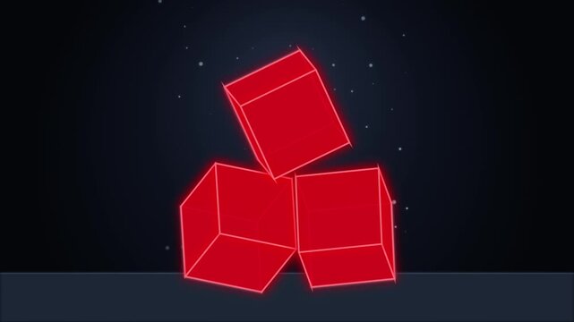 Glowing Red Neon Cubes Rotating Motion Graphic Background Loop with Floating Particles