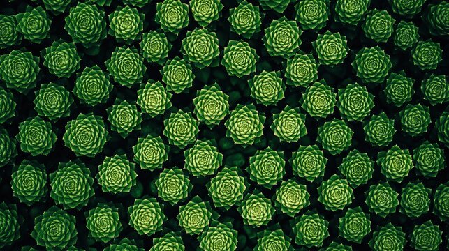 Close-up view of densely packed fluorescent green spherical cells forming a repeating honeycomb-like pattern