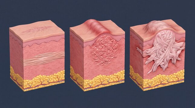 Normal hypertrophic and keloid scar comparison in human skin 3D