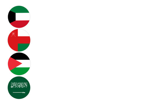round country flags icons for kuwait oman palestine and saudi arabia isolated on white background