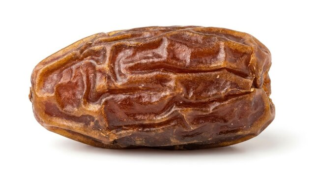 A single, dried date against a stark white background.
