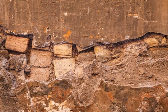 Ancient Roman wall revealing old brick texture