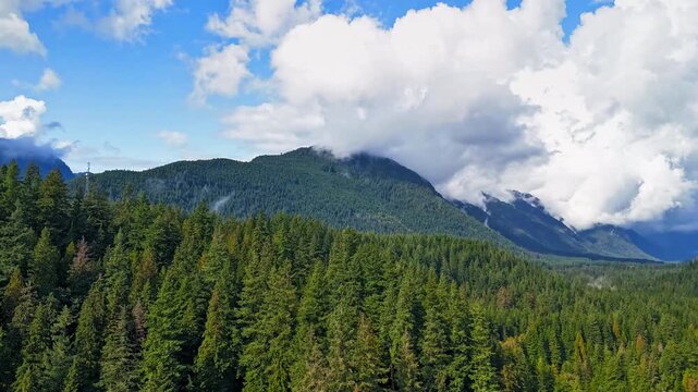 Aerial hyperlapse of stunning mountain landscape. Taken near Vancouver, Canada