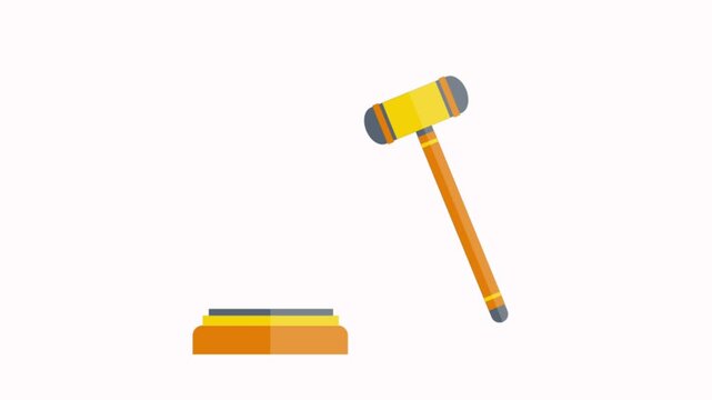 Vector animation of a judge's gavel striking a sounding block