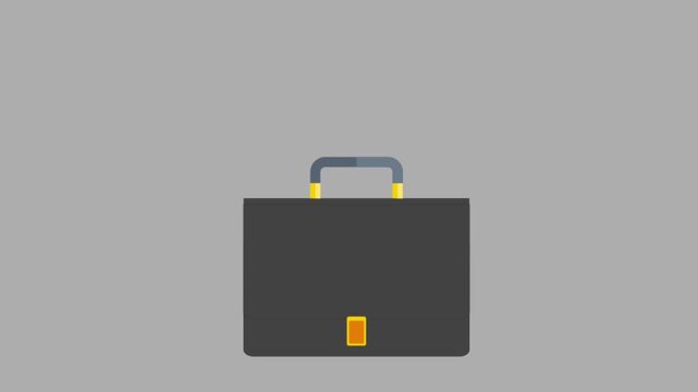 Vector animation of a closed black leather briefcase with a golden lock