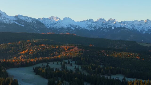 The breathtaking aerial view of beautiful nature in Tantra mountains in autumn