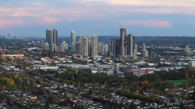 Aerial panorama of Burnaby City near Vancouver. British Columbia, Canada.