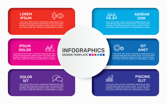 Modern business infographics design template with colorful text options, icons, and diagram layout. Vector illustration.