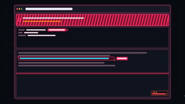 Digital software window with progress loading bars and alert notification a sleek application interface showing multiple and a warning bar dashboard data