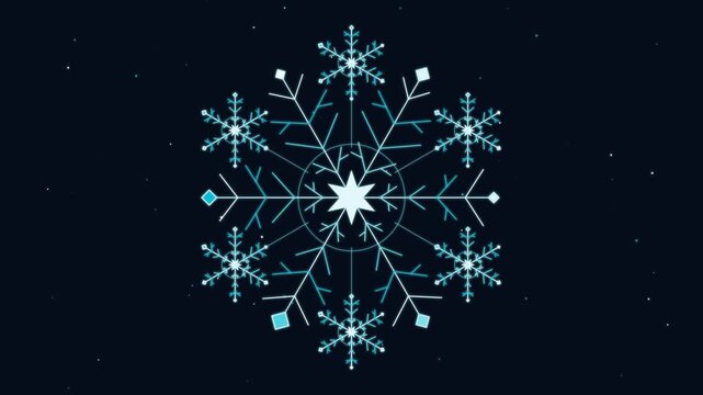 Geometric digital snowflake crystal floating on dark background a stylized abstract design formed by lines and glowing points for winter themes ice snow cold
