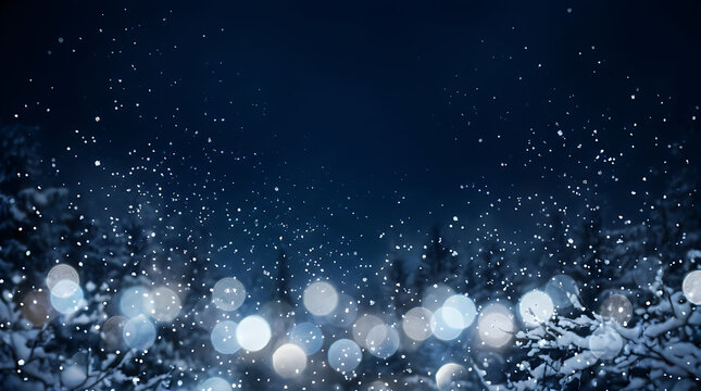 Blue winter bokeh background with soft light circles and snowy particles defocused celebration abstract decorative backdrop wallpaper atmosphere
