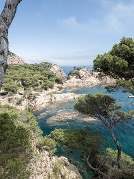 Mediterranean coastline featuring rocky cliffs and turquoise water