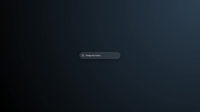A sleek dark themed search bar with dynamic text input animation on screen.