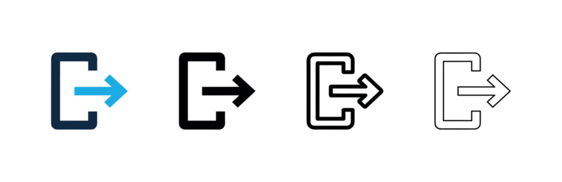 Logout and Exit Sign Out Icon Set with Arrow and Bracket Design