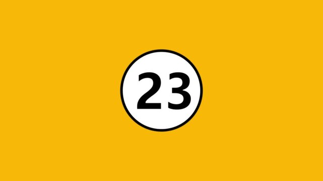 Minimalist number twenty three icon animation on yellow background with circular white base.