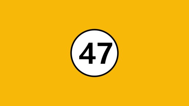 Number 47 in circle motion graphic, bright yellow background, modern animation.