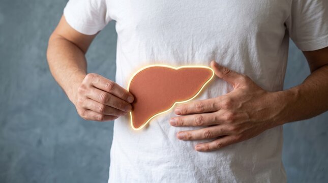 Man holding a human liver model indicating liver health and disease awareness.
