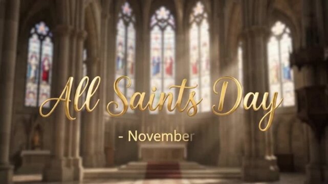 All Saints Day November 1 Gold Text Inside Historic Gothic Church 4K