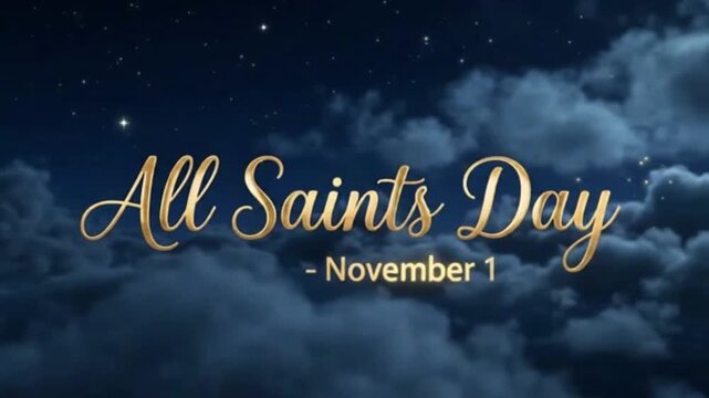 All Saints Day November 1 Elegant Gold Script on Purple Evening Sky 4K