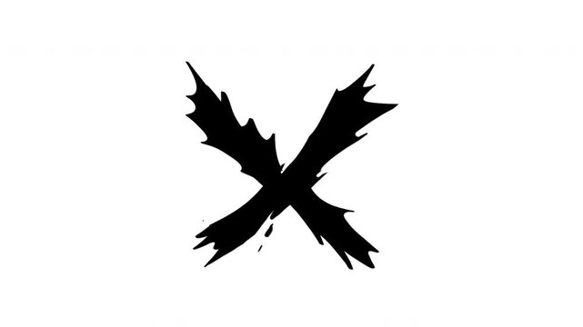 ink drop splatters  with x mark animation with cartoon style  and three color include . Suitable  element X letter and crossed line . alpha channel and transparent only 4k