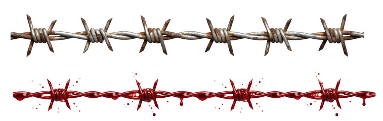 Rusty and bloody barbed wire border png set isolated white background © fip3