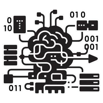 Brain Binary Code Machine Learning Data Server Vector Icon