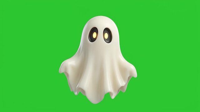 Cute 3D Ghost Floating on Green Screen for Halloween Animation