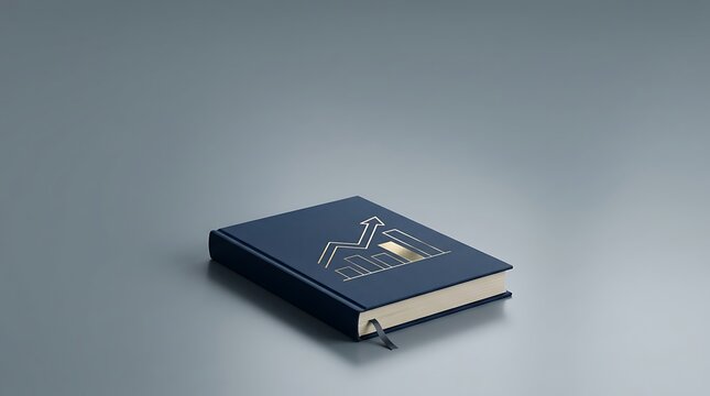 Dark blue business planner notebook featuring golden financial growth chart graphics on front cover