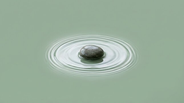 Smooth dark stone creating gentle circular ripples in serene green liquid surface during daytime