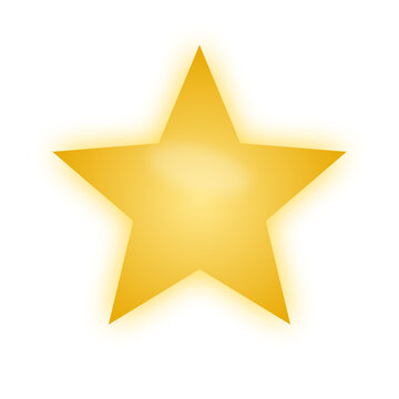 Glowing golden five point star isolated on transparent background