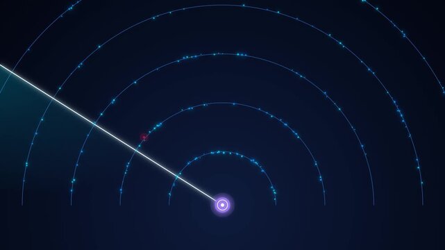 radar sonar scanning motion graphic on dark navy background starting immediately from frame zero with continuous forward sweeping.
