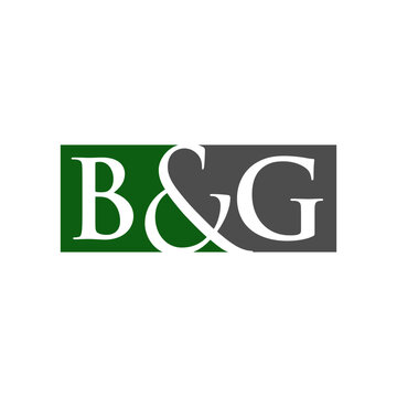 A minimalist logo featuring the letters B and G separated by an ampersand, set against contrasting dark green and dark gray rectangular backgrounds.