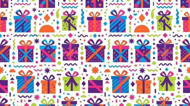 Colorful gift box pattern on white background
