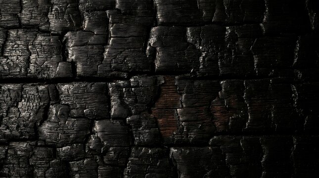 Charred wooden surface with deep cracks